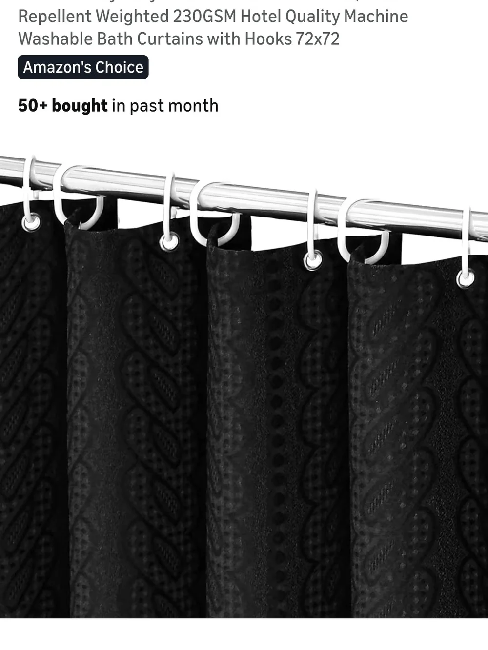 Black Embossed Fabric Shower Curtain - Premium Hotel Quality
